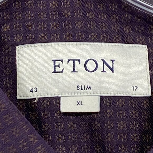 ETON Shirt Mens XL 17 43 Slim Fit Dark Purple Button Front Long Sleeve - Picture 3 of 15